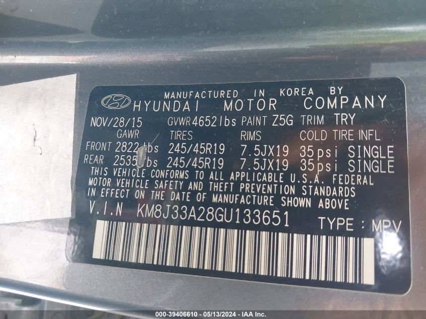 2016 HYUNDAI TUCSON LIMITED - KM8J33A28GU133651