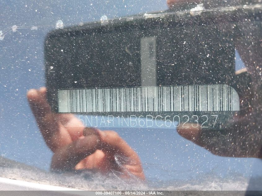2011 Nissan Pathfinder Sv VIN: 5N1AR1NB6BC602327 Lot: 39407100