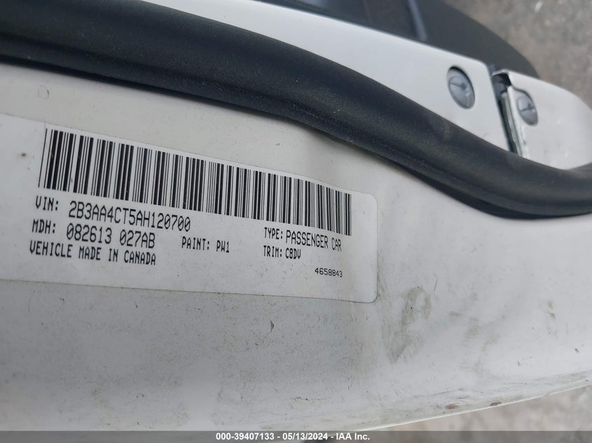 2010 Dodge Charger VIN: 2B3AA4CT5AH120700 Lot: 39407133