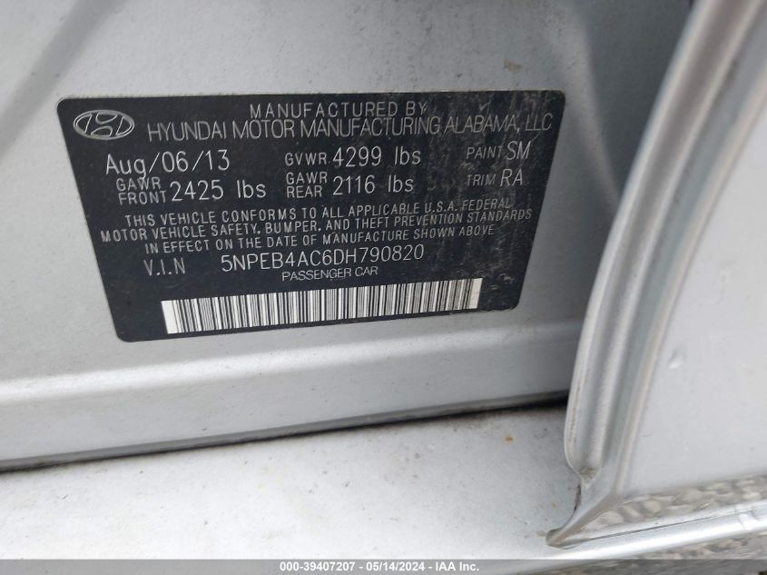 2013 HYUNDAI SONATA GLS - 5NPEB4AC6DH790820