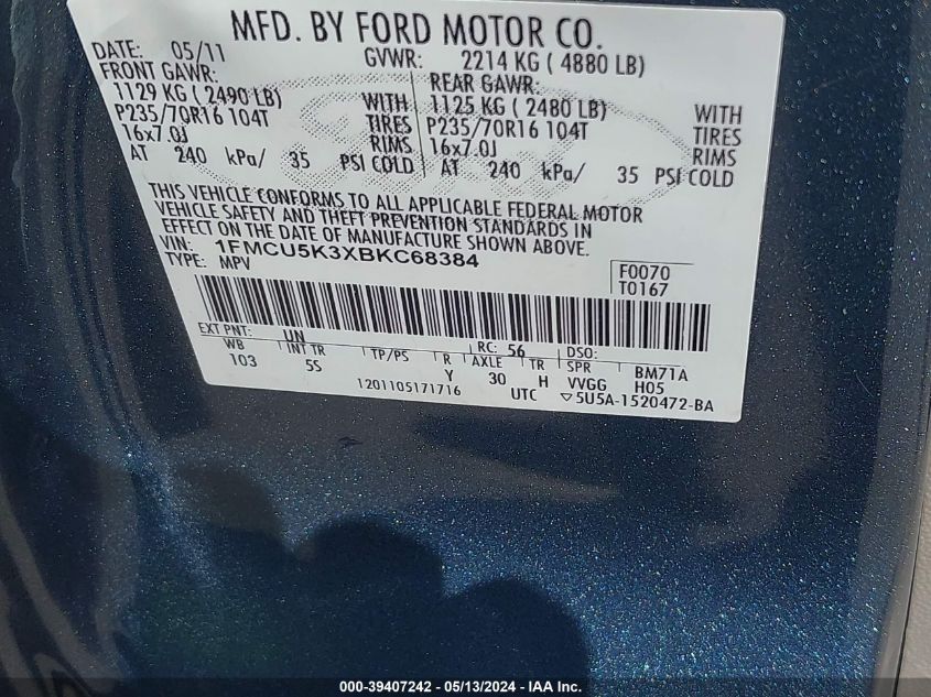 1FMCU5K3XBKC68384 2011 Ford Escape Hybrid Limited