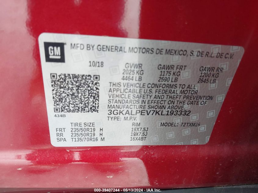 2019 GMC TERRAIN SLT - 3GKALPEV7KL193332