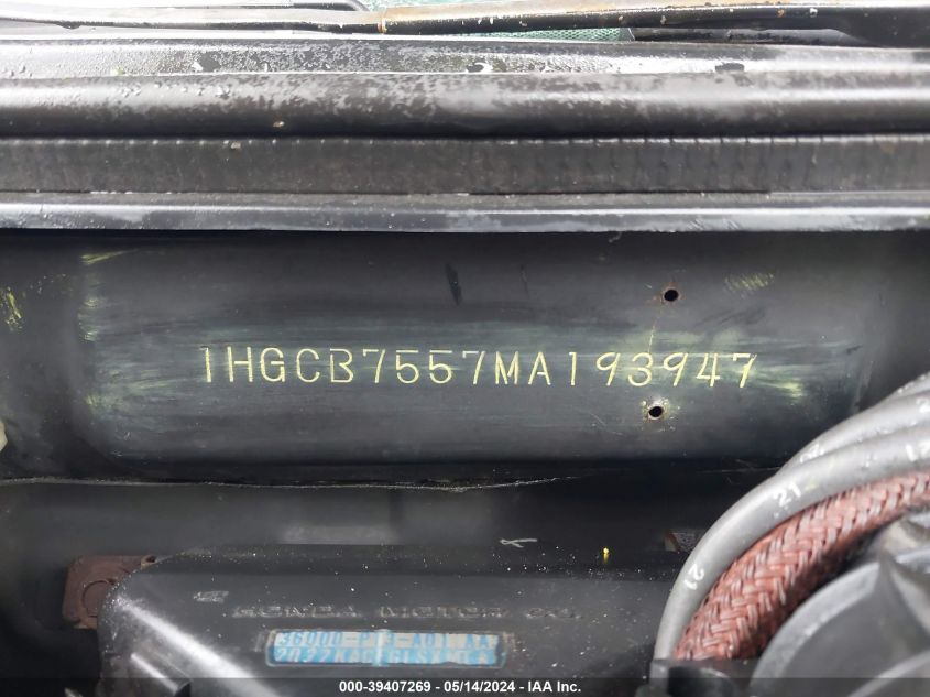 1991 Honda Accord Lx/Ex VIN: 1HGCB7557MA193947 Lot: 39407269