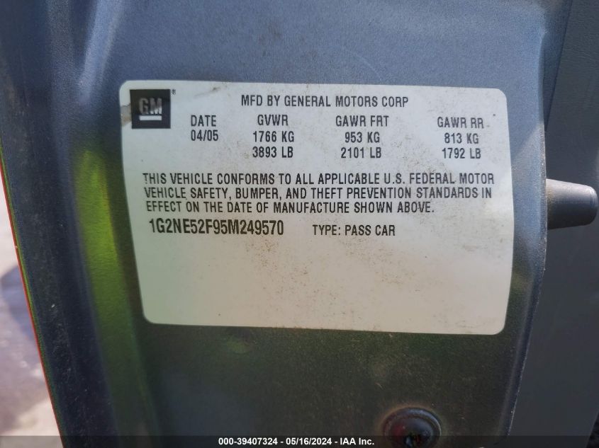 2005 Pontiac Grand Am Se VIN: 1G2NE52F95M249570 Lot: 39407324