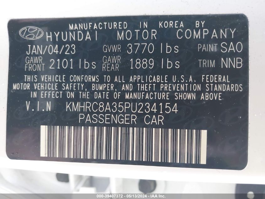 2023 Hyundai Venue Limited VIN: KMHRC8A35PU234154 Lot: 39407372