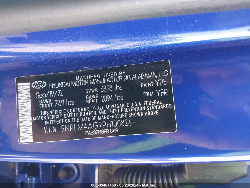 2023 Hyundai Elantra Sel VIN: 5NPLM4AG9PH100826 Lot: 39407450