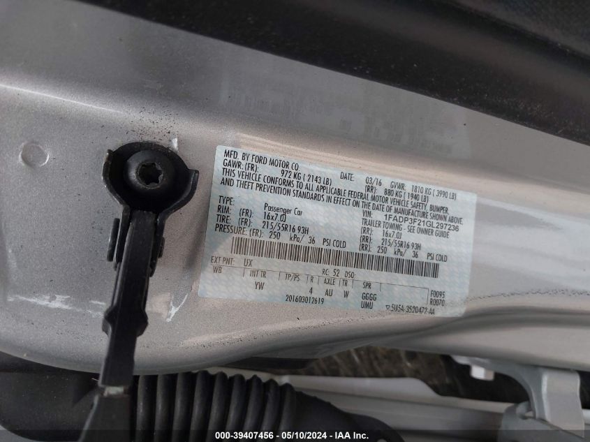 2016 Ford Focus Se VIN: 1FADP3F21GL297236 Lot: 39407456