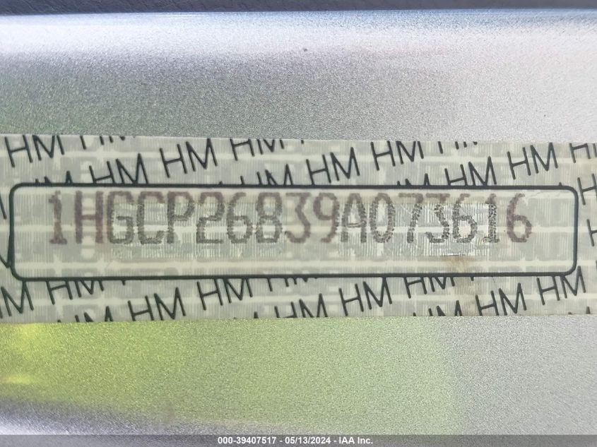 2009 Honda Accord 2.4 Ex-L VIN: 1HGCP26839A073616 Lot: 39407517