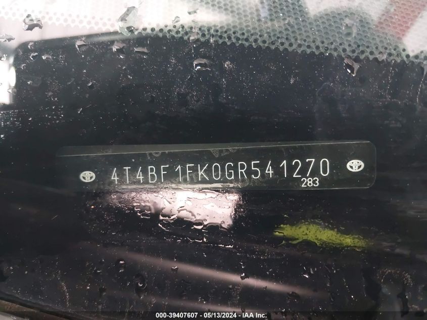 2016 Toyota Camry Le/Se/Xle/Xse VIN: 4T4BF1FK0GR541270 Lot: 39407607