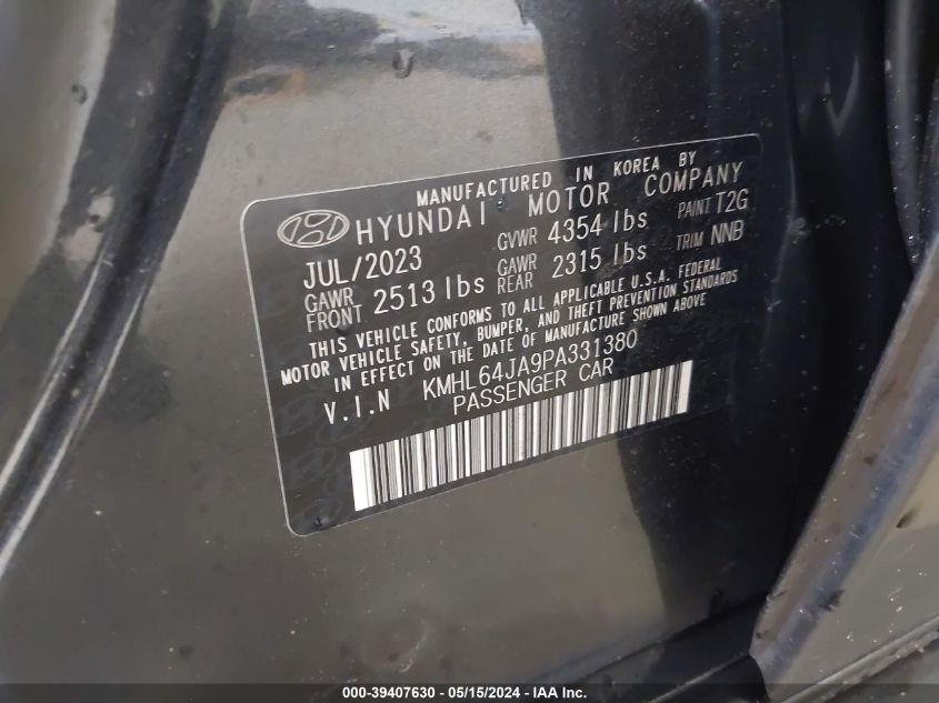 2023 Hyundai Sonata Sel VIN: KMHL64JA9PA331380 Lot: 39407630