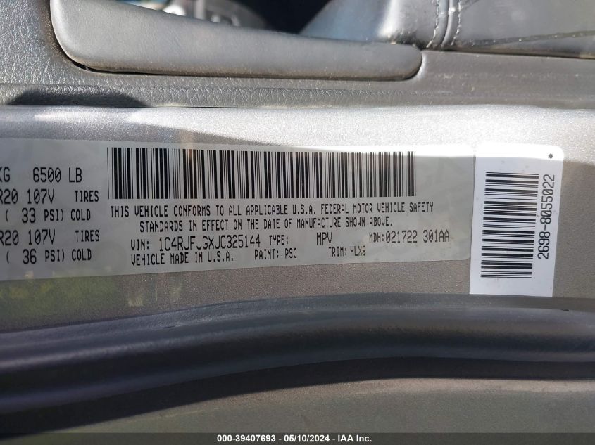 2018 Jeep Grand Cherokee Summit 4X4 VIN: 1C4RJFJGXJC325144 Lot: 39407693