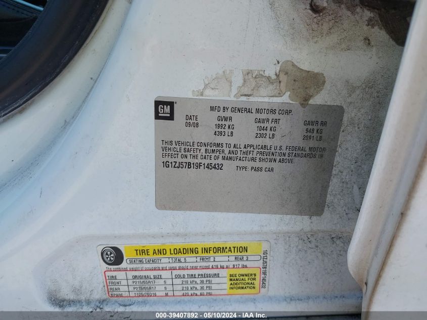 2009 Chevrolet Malibu Lt VIN: 1G1ZJ57B19F145432 Lot: 39407892