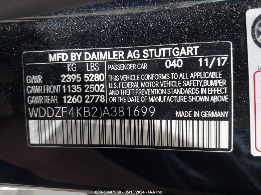 WDDZF4KB2JA381699 2018 Mercedes-Benz E 300 4Matic