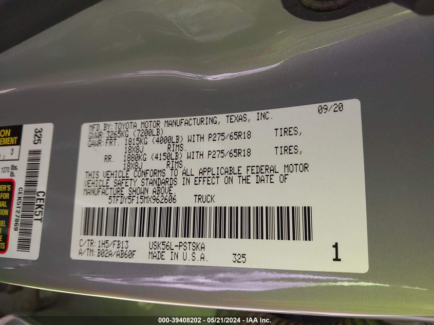 2021 TOYOTA TUNDRA SR5 - 5TFDY5F15MX962606