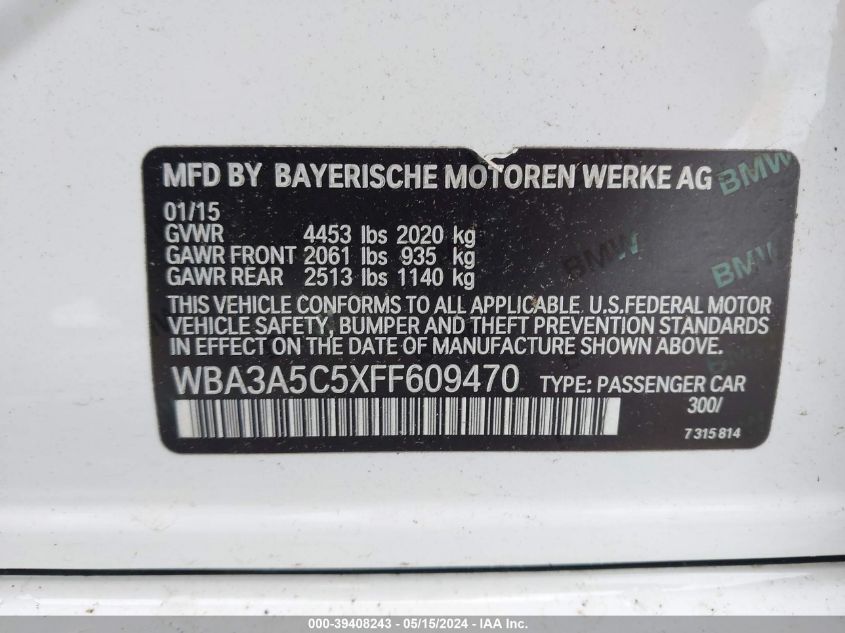 2015 BMW 328I I VIN: WBA3A5C5XFF609470 Lot: 39408243