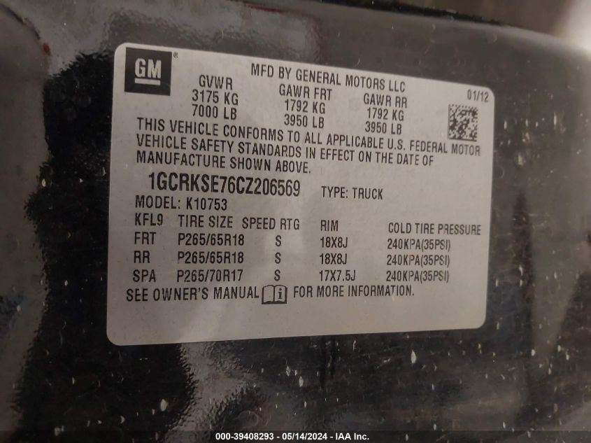 2012 Chevrolet Silverado 1500 Lt VIN: 1GCRKSE76CZ206569 Lot: 39408293