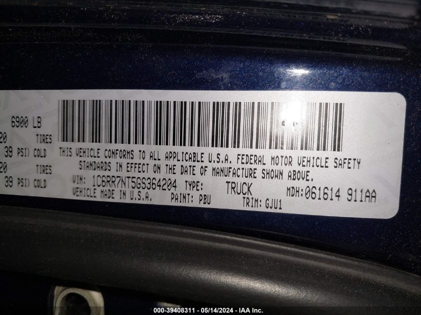 2016 RAM 1500 LARAMIE - 1C6RR7NT5GS364204