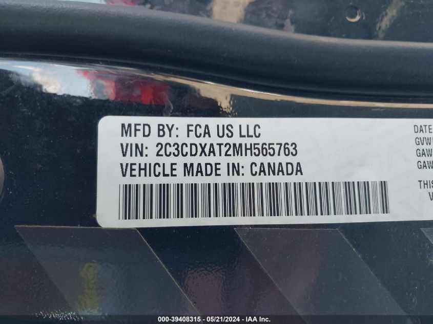 2021 Dodge Charger Police Rwd VIN: 2C3CDXAT2MH565763 Lot: 39408315