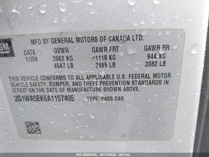 2010 Chevrolet Impala Ls VIN: 2G1WA5EK6A1157495 Lot: 39408346