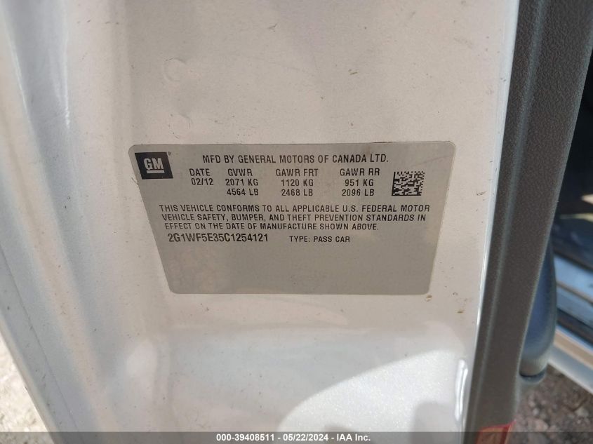 2012 Chevrolet Impala Ls VIN: 2G1WF5E35C1254121 Lot: 39408511