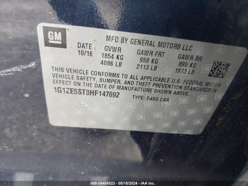 2017 Chevrolet Malibu 1Lt VIN: 1G1ZE5ST0HF147692 Lot: 39408523