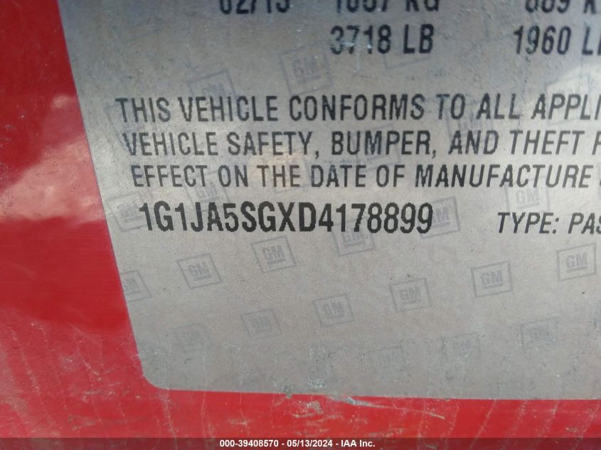2013 Chevrolet Sonic Ls Auto VIN: 1G1JA5SGXD4178899 Lot: 39408570