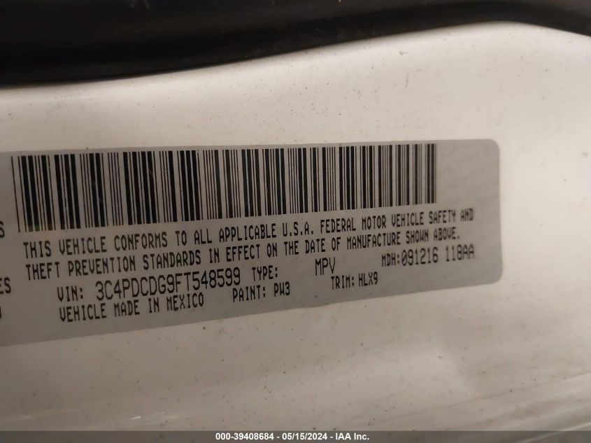 2015 Dodge Journey Limited VIN: 3C4PDCDG9FT548599 Lot: 39408684