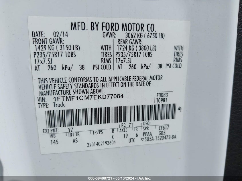 2014 FORD F-150 XL - 1FTMF1CM7EKD77084