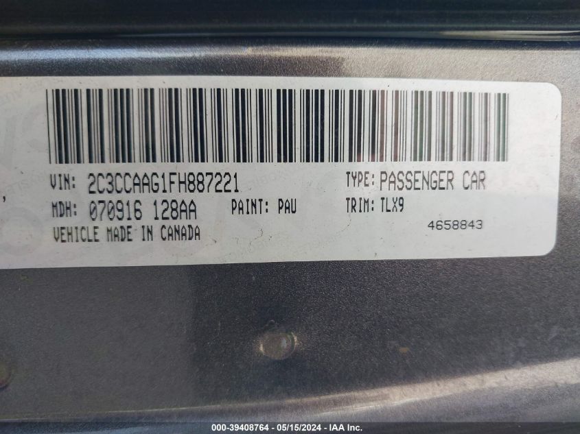 2015 Chrysler 300 Limited VIN: 2C3CCAAG1FH887221 Lot: 39408764