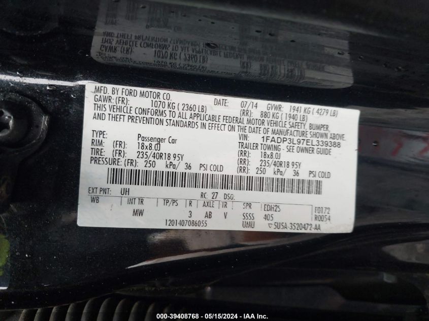 2014 Ford Focus St VIN: 1FADP3L97EL339388 Lot: 39408768