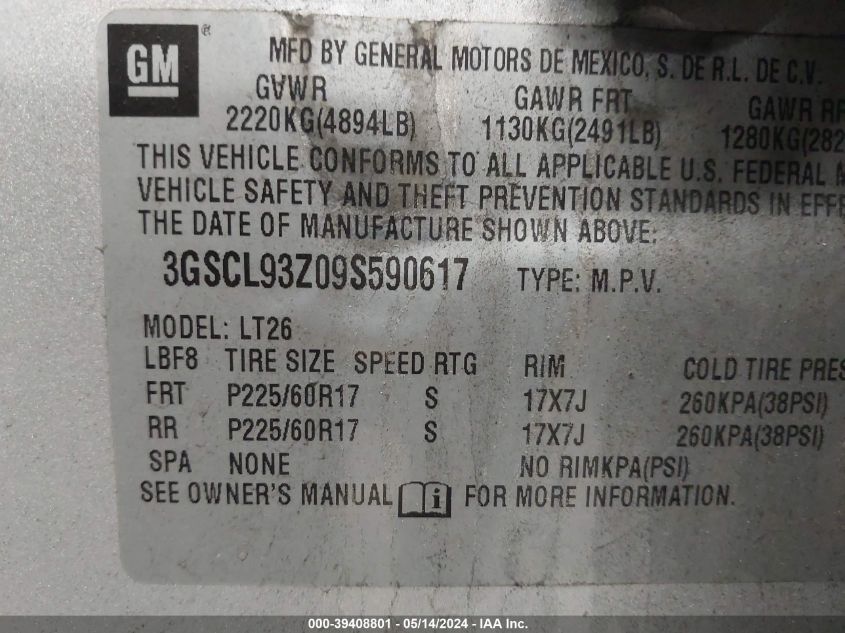 2009 Saturn Vue Hybrid 4-Cyl Base VIN: 3GSCL93Z09S590617 Lot: 39408801