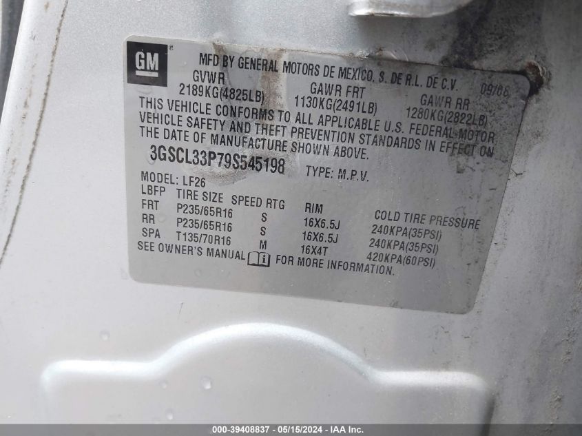 2009 Saturn Vue 4-Cyl Xe VIN: 3GSCL33P79S545198 Lot: 39408837