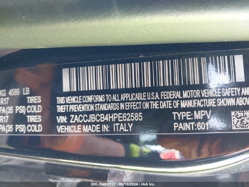 2017 Jeep Renegade Trailhawk 4X4 VIN: ZACCJBCB4HPE62585 Lot: 39408932