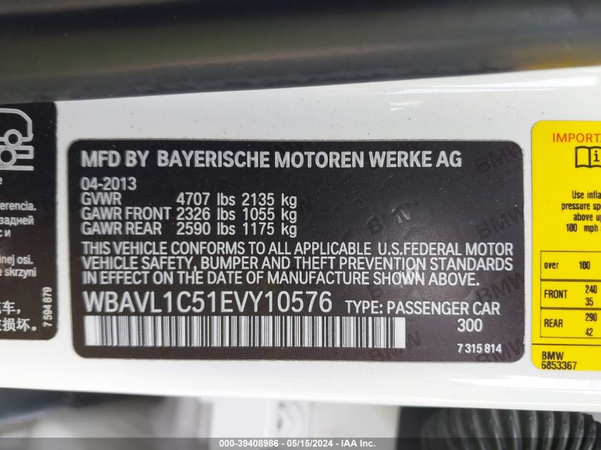 2014 BMW X1 xDrive28I VIN: WBAVL1C51EVY10576 Lot: 39408986