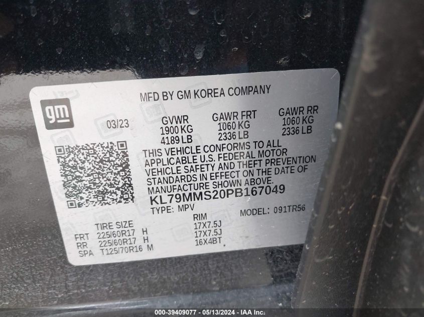 2023 Chevrolet Trailblazer Fwd Ls VIN: KL79MMS20PB167049 Lot: 39409077