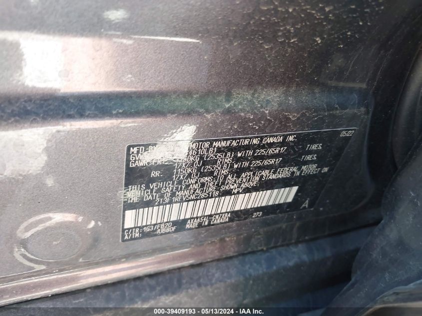 2022 Toyota Rav4 Le VIN: 2T3F1RFV5NC285118 Lot: 39409193