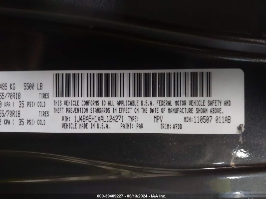 2010 Jeep Wrangler Unlimited Sahara VIN: 1J4BA5H1XAL124271 Lot: 39409227