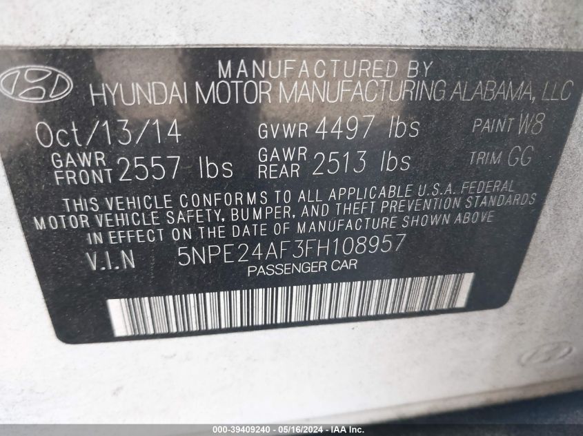 2015 HYUNDAI SONATA SE - 5NPE24AF3FH108957