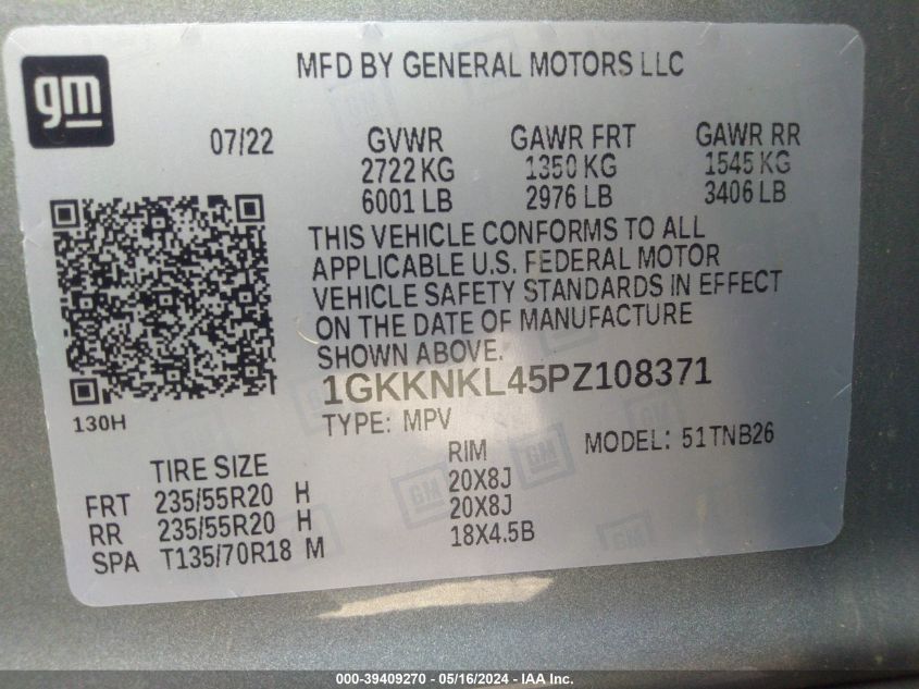 2023 GMC Acadia Fwd Sle VIN: 1GKKNKL45PZ108371 Lot: 39409270