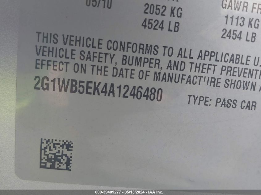 2010 Chevrolet Impala Lt VIN: 2G1WB5EK4A1246480 Lot: 39409277