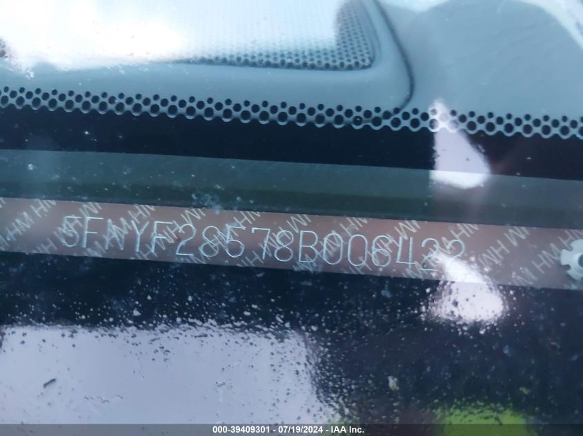 2008 Honda Pilot Ex-L VIN: 5FNYF28578B006422 Lot: 39409301