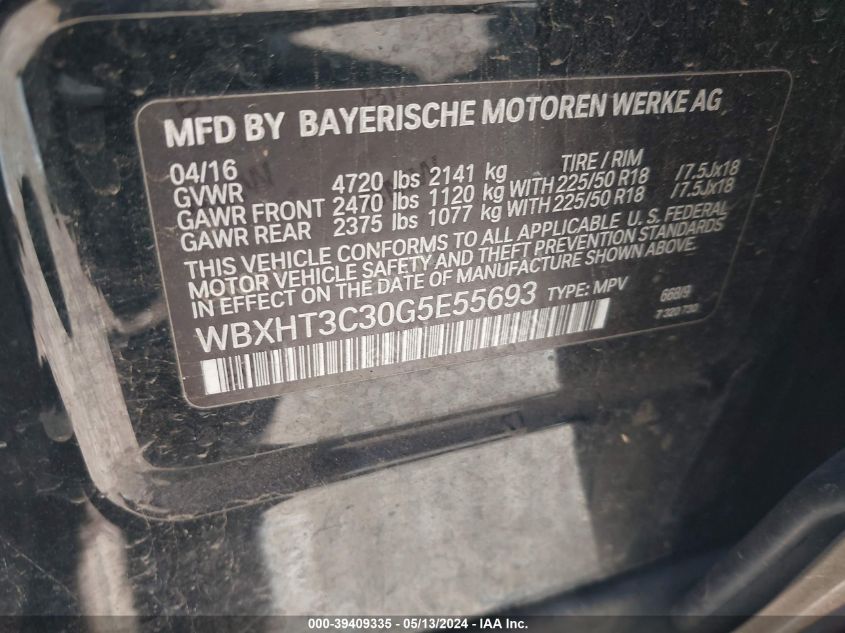 WBXHT3C30G5E55693 2016 BMW X1 xDrive28I