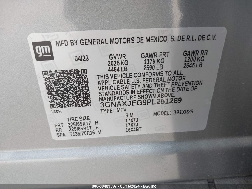 2023 CHEVROLET EQUINOX FWD 2FL - 3GNAXJEG9PL251289