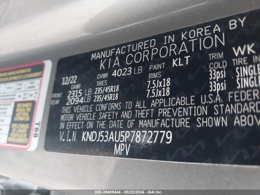 2023 Kia Soul Gt-Line VIN: KNDJ53AU5P7872779 Lot: 39409444