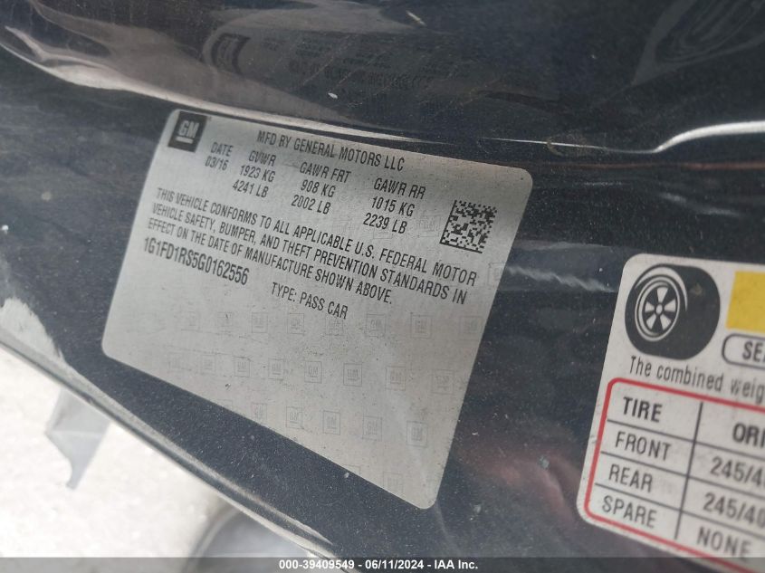 2016 Chevrolet Camaro 2Lt VIN: 1G1FD1RS5G0162556 Lot: 39409549