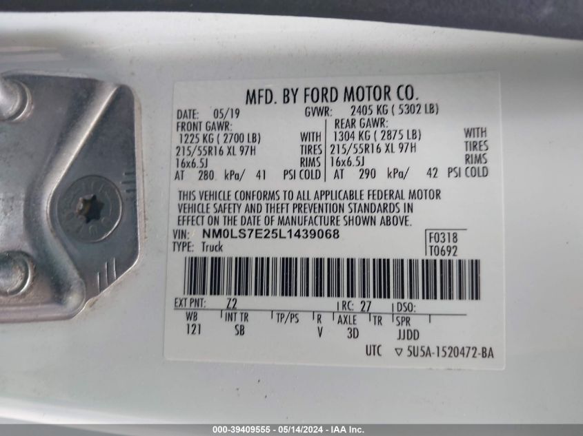 NM0LS7E25L1439068 2020 Ford Transit Connect Xl