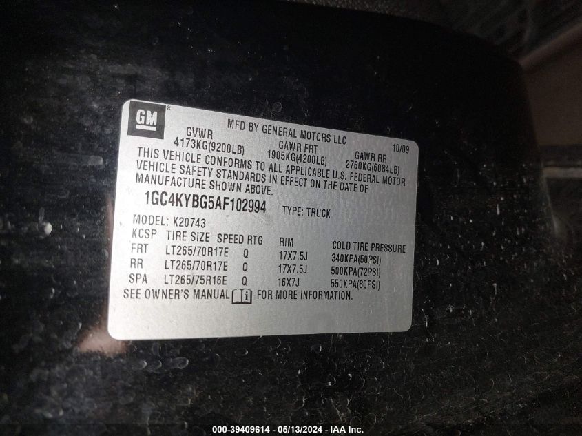 2010 Chevrolet Silverado 2500Hd Ltz VIN: 1GC4KYBG5AF102994 Lot: 39409614