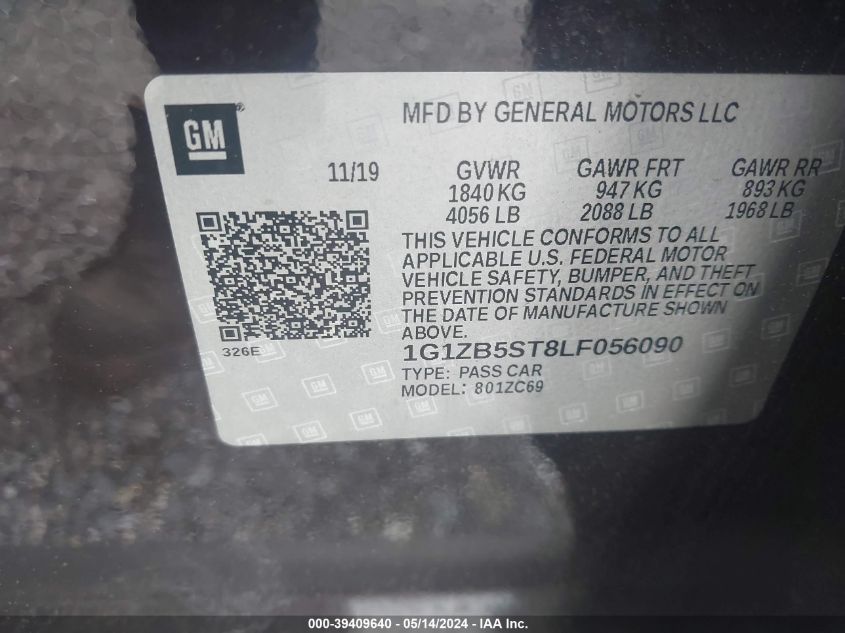 2020 Chevrolet Malibu Fwd Ls VIN: 1G1ZB5ST8LF056090 Lot: 39409640