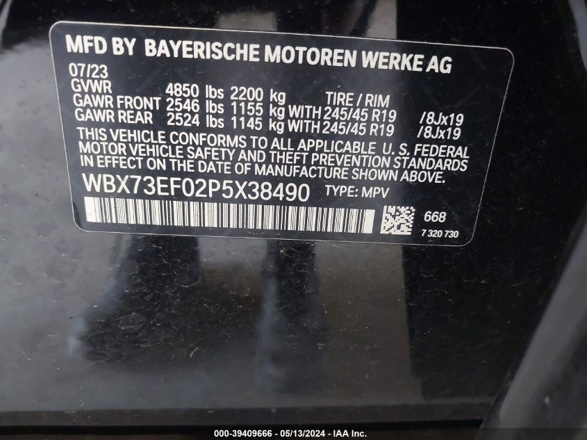 2023 BMW X1 xDrive28I VIN: WBX73EF02P5X38490 Lot: 39409666