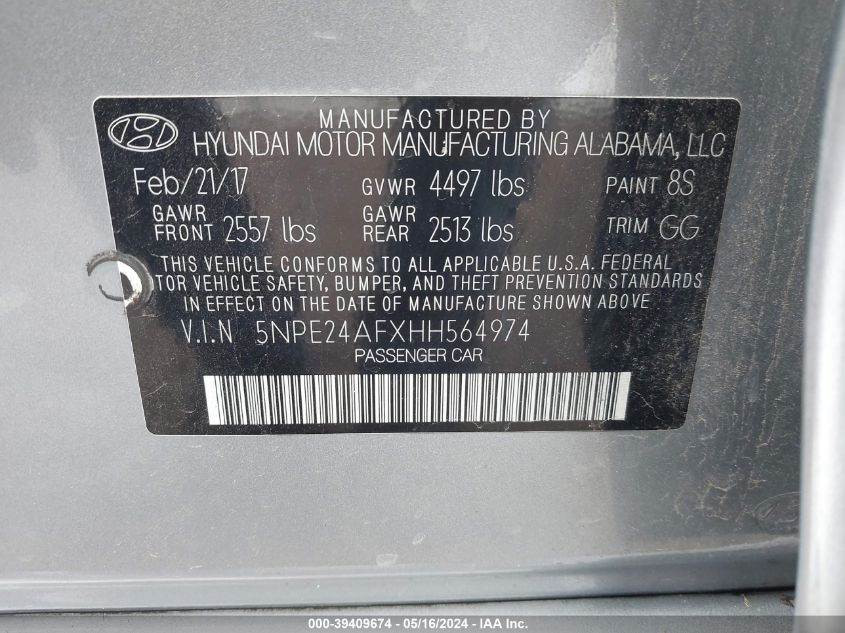 2017 HYUNDAI SONATA SE - 5NPE24AFXHH564974